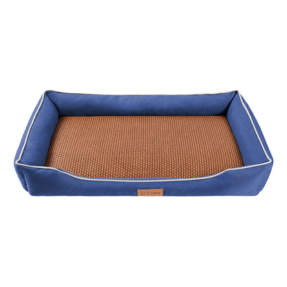 Blue Rectangular Pet Bed with Removable Cooling Mat - Durable 600D Oxford Fabric Dog & Cat Bed, High-Rebound V888-ELOSUNG48566