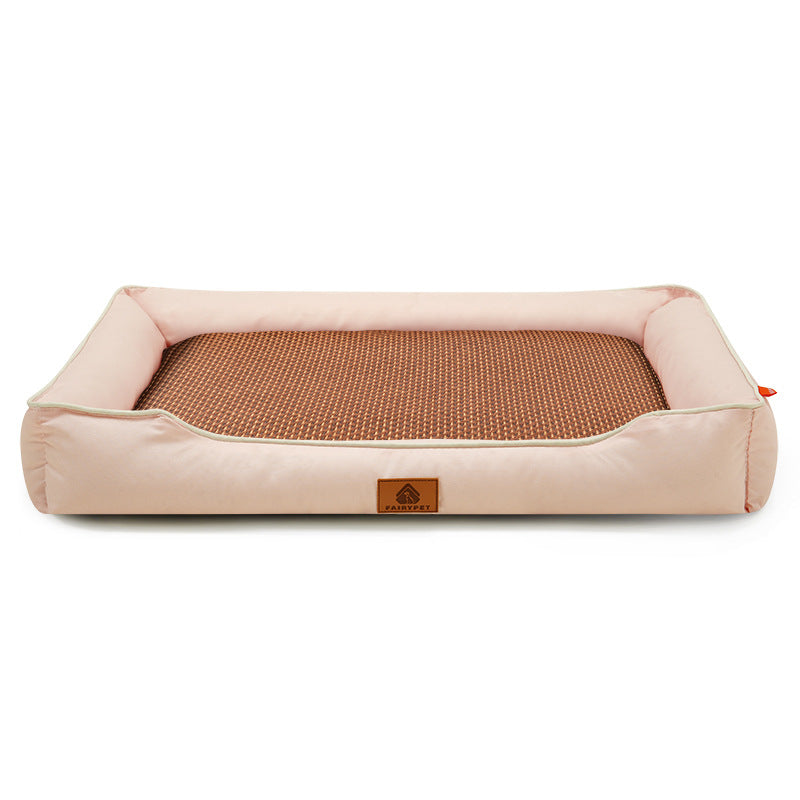 Pink Rectangular Pet Bed with Removable Cooling Mat - Durable 600D Oxford Fabric Dog & Cat Bed, High-Rebound V888-ELOSUNG48567