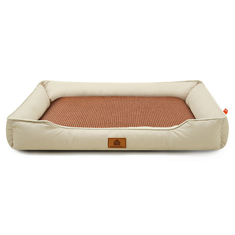 Khaki Rectangular Pet Bed with Removable Cooling Mat - Durable 600D Oxford Fabric Dog & Cat Bed, High-Rebound V888-ELOSUNG48569