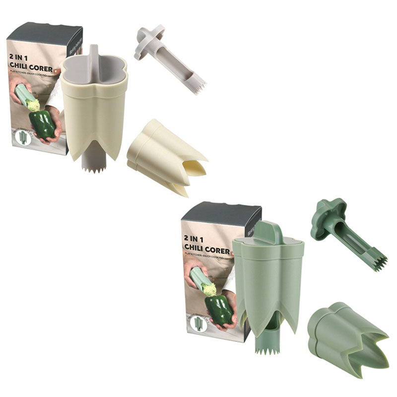 2-Pack ABS Vegetable Core Remover - White & Green, Dual Inner Channel Design, Stackable Kitchen Tool for V888-ELOSUNG48578