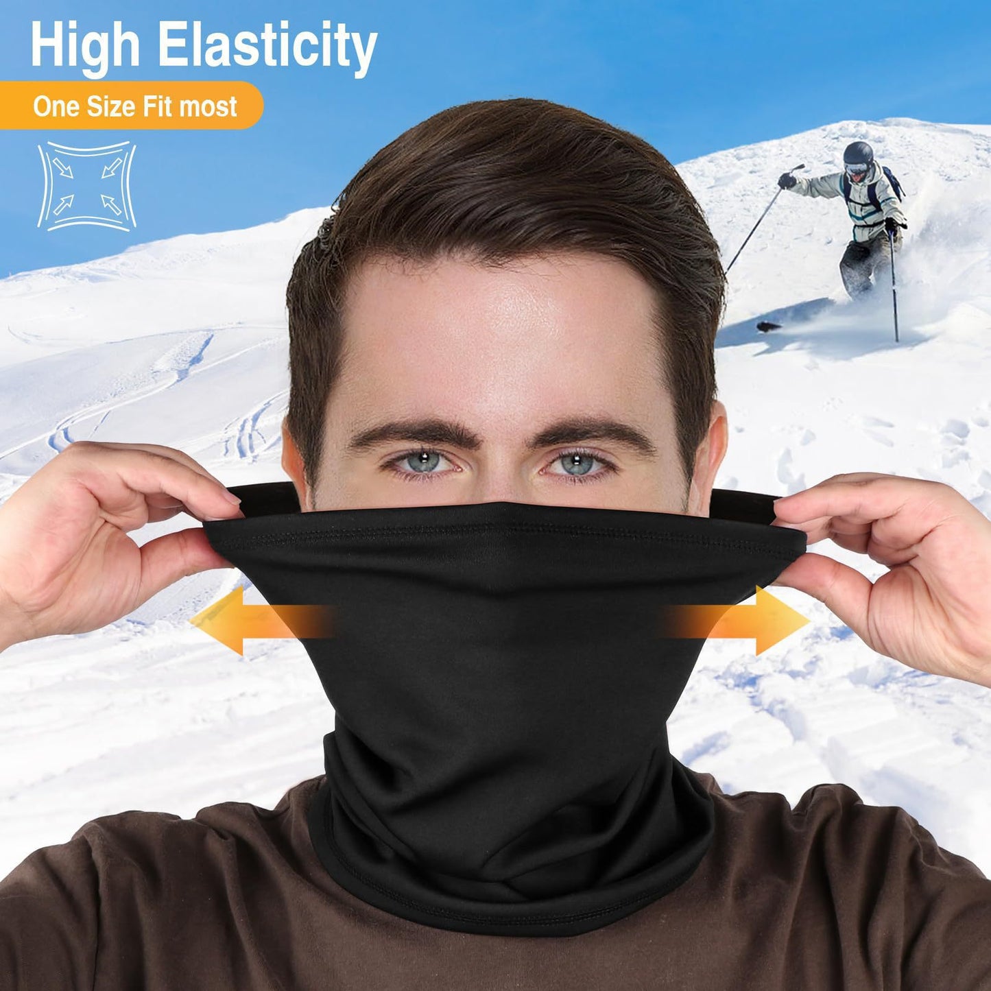 Black and gray Multi-Functional Thermal Neck Gaiter - Windproof, Stretchable Face & Head Cover for Skiing, V888-ELOSUNG48581