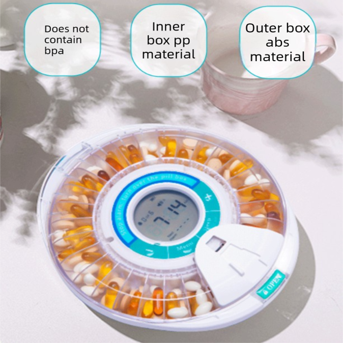 Automatic Rotating Pill Dispenser with Timer Alarm - Multi-Compartment Medication Organizer for Daily Health V888-ELOSUNG48583