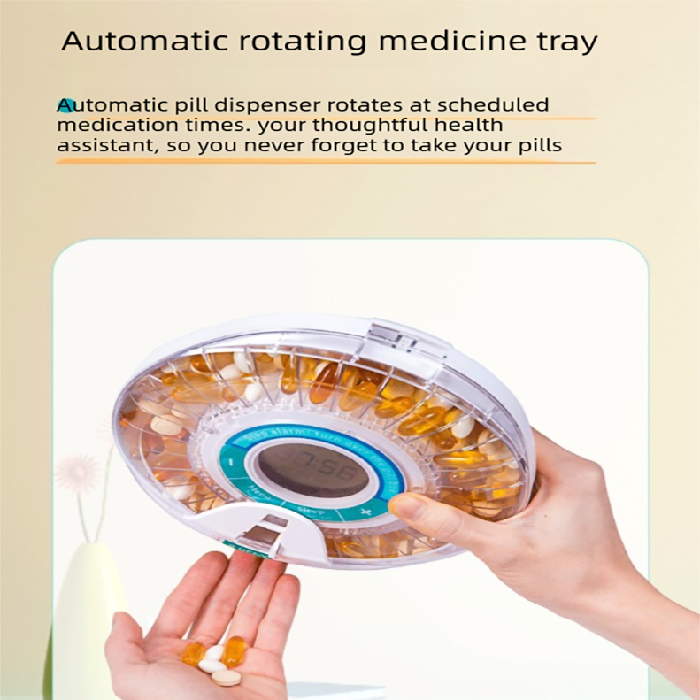 Automatic Rotating Pill Dispenser with Timer Alarm - Multi-Compartment Medication Organizer for Daily Health V888-ELOSUNG48583