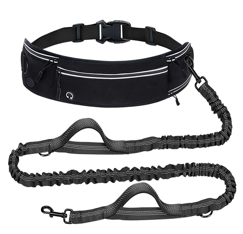 Black Shock-Absorbing Running & Dog Walking Belt - Integrated Waist Pack with Retractable Traction Rope and V888-ELOSUNG48584