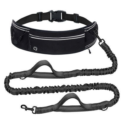 Black Shock-Absorbing Running & Dog Walking Belt - Integrated Waist Pack with Retractable Traction Rope and V888-ELOSUNG48584