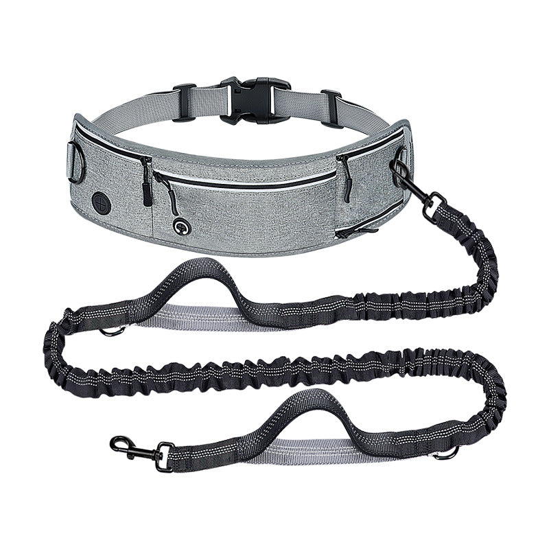 Grey Shock-Absorbing Running & Dog Walking Belt - Integrated Waist Pack with Retractable Traction Rope and V888-ELOSUNG48585