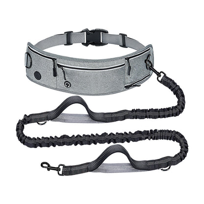 Grey Shock-Absorbing Running & Dog Walking Belt - Integrated Waist Pack with Retractable Traction Rope and V888-ELOSUNG48585