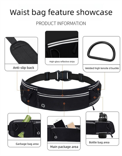 Grey Shock-Absorbing Running & Dog Walking Belt - Integrated Waist Pack with Retractable Traction Rope and V888-ELOSUNG48585