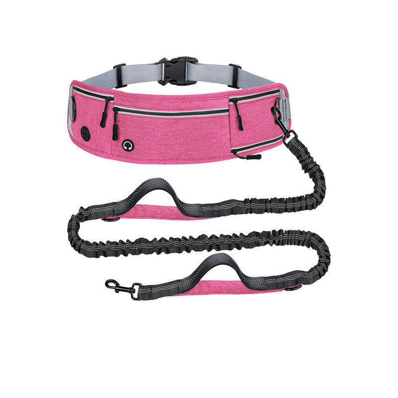 Pink Shock-Absorbing Running & Dog Walking Belt - Integrated Waist Pack with Retractable Traction Rope and V888-ELOSUNG48586