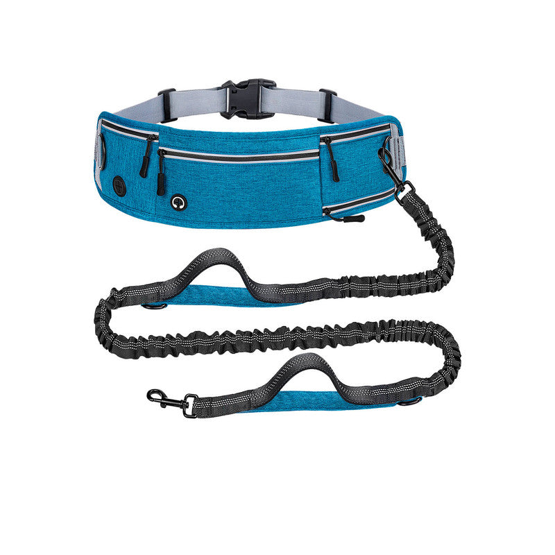 Blue Shock-Absorbing Running & Dog Walking Belt - Integrated Waist Pack with Retractable Traction Rope and V888-ELOSUNG48587