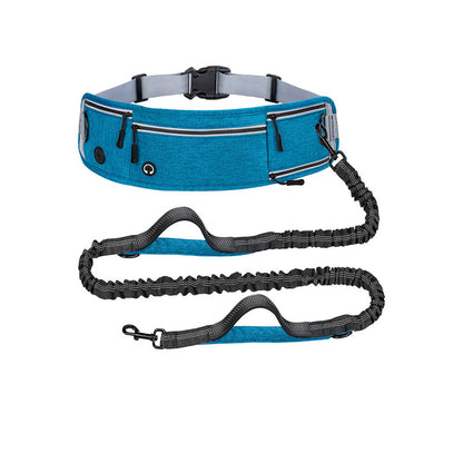 Blue Shock-Absorbing Running & Dog Walking Belt - Integrated Waist Pack with Retractable Traction Rope and V888-ELOSUNG48587