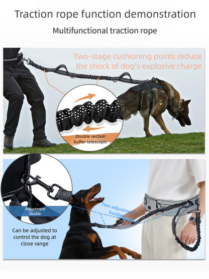 Blue Shock-Absorbing Running & Dog Walking Belt - Integrated Waist Pack with Retractable Traction Rope and V888-ELOSUNG48587