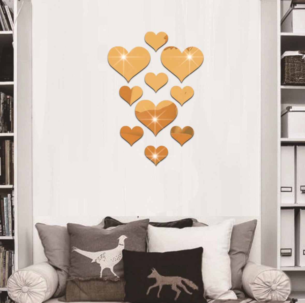 2-Pack Heart-Shaped Acrylic Mirror Wall Decals - Multi-Size Set (Max ~10.5cm), Silver & Gold Finish, V888-ELOSUNG48594