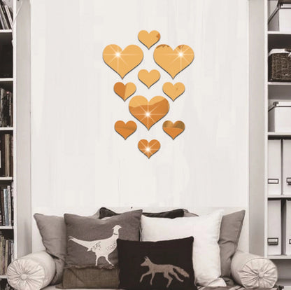 2-Pack Heart-Shaped Acrylic Mirror Wall Decals - Multi-Size Set (Max ~10.5cm), Silver & Gold Finish, V888-ELOSUNG48594