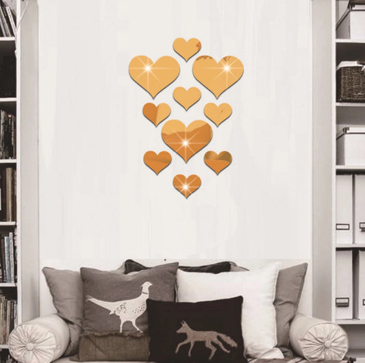 2-Pack Heart-Shaped Acrylic Mirror Wall Decals - Multi-Size Set (Max ~10.5cm), Silver & Gold Finish, V888-ELOSUNG48594