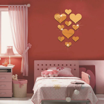 2-Pack Heart-Shaped Acrylic Mirror Wall Decals - Multi-Size Set (Max ~10.5cm), Silver & Gold Finish, V888-ELOSUNG48594