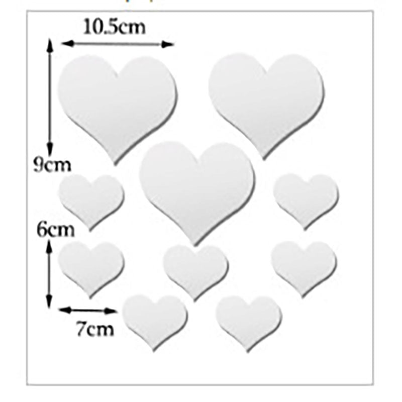 2-Pack Heart-Shaped Acrylic Mirror Wall Decals - Multi-Size Set (Max ~10.5cm), Silver & Gold Finish, V888-ELOSUNG48594
