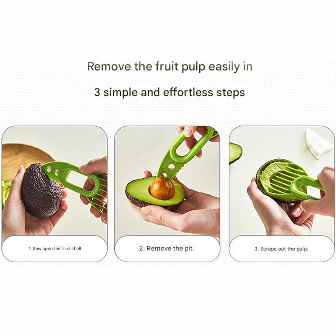 5-Pack Green Multi-Function Fruit Cutter Set - Precision Avocado Slicer with Integrated Pit Remover & Even V888-ELOSUNG48595