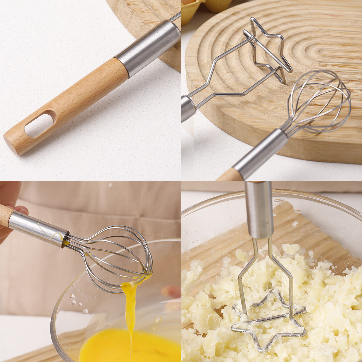 2-Piece Kitchen Tool Set: Mini Whisk + Star-Shaped Potato Masher - Compact for Egg Beating & Mashing V888-ELOSUNG48596