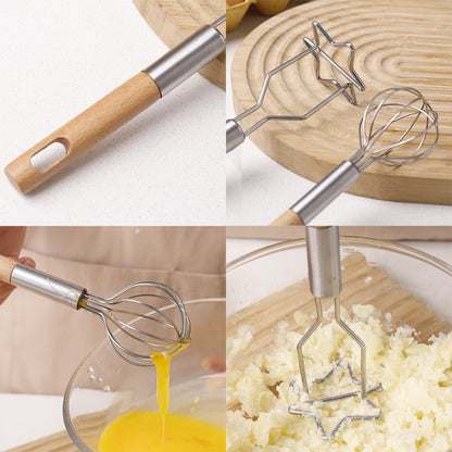 2-Piece Kitchen Tool Set: Mini Whisk + Star-Shaped Potato Masher - Compact for Egg Beating & Mashing V888-ELOSUNG48596
