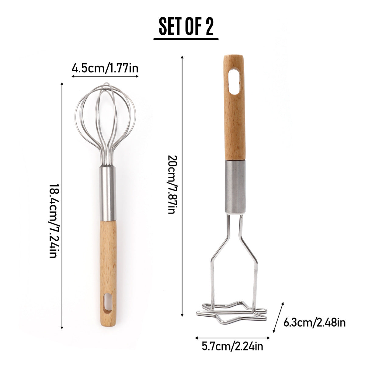 2-Piece Kitchen Tool Set: Mini Whisk + Star-Shaped Potato Masher - Compact for Egg Beating & Mashing V888-ELOSUNG48596