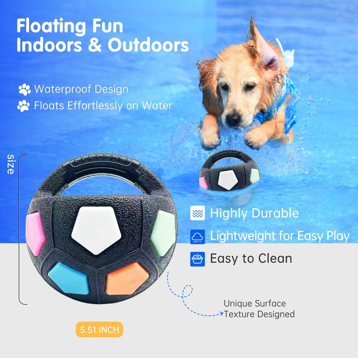 Colorful Dog Toy: Handheld Bouncing Ball with Sound - TPR Material, 13cm Diameter, Bite-Resistant & Floatable V888-ELOSUNG48598