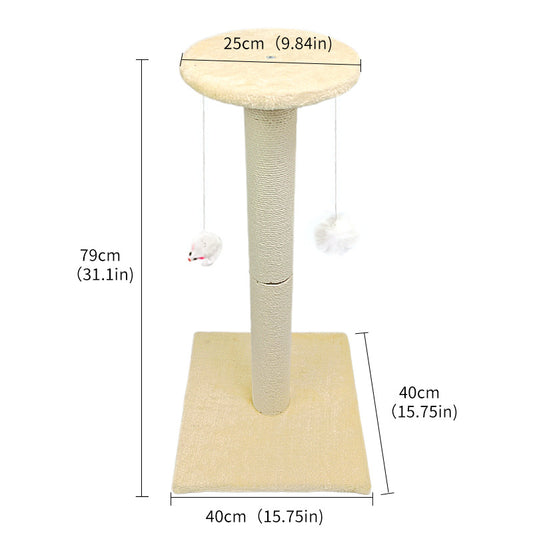 Beige Cat Climbing Frame with Sisal Scratching Post, Integrated Resting Platform and Hanging Pom-Pom Toys - V888-ELOSUNG48601