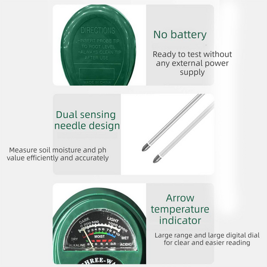 3-in-1 Soil Tester Meter for Moisture, pH and Light Intensity - Battery-Free Analog Probe for Gardening, V888-ELOSUNG48602