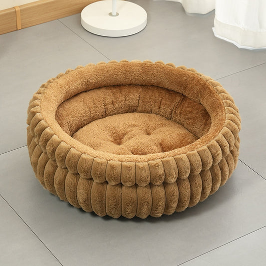 Coffee color Plush Round Pet Bed with Removable Cushion M Size, Thickened Warm Dog and Cat Nest for Small to V888-ELOSUNG48627