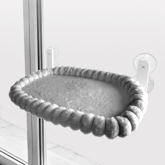 Grey Plush Cat Window Hammock with Strong Suction Cups, Faux Rabbit Fur Pet Bed for Cats and Small Dogs, V888-ELOSUNG48636
