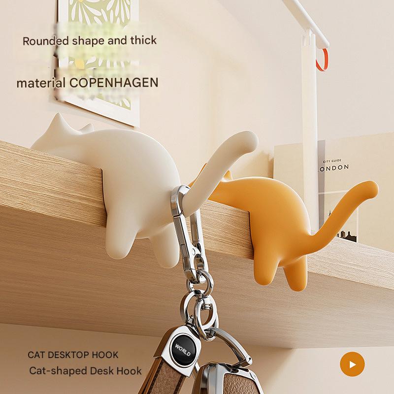 4-Pack Cat-Shaped Desk Hooks - No-Drill Adhesive Mount, Multi-Functional Side Table Organizer for Students & V888-ELOSUNG48642
