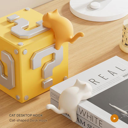 4-Pack Cat-Shaped Desk Hooks - No-Drill Adhesive Mount, Multi-Functional Side Table Organizer for Students & V888-ELOSUNG48642