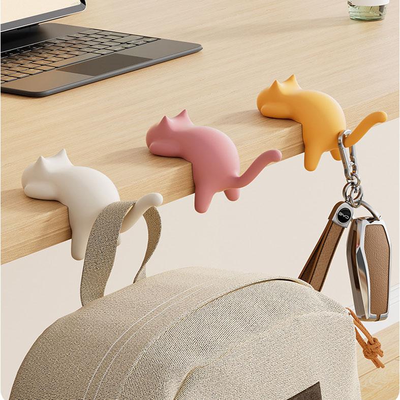 4-Pack Cat-Shaped Desk Hooks - No-Drill Adhesive Mount, Multi-Functional Side Table Organizer for Students & V888-ELOSUNG48642