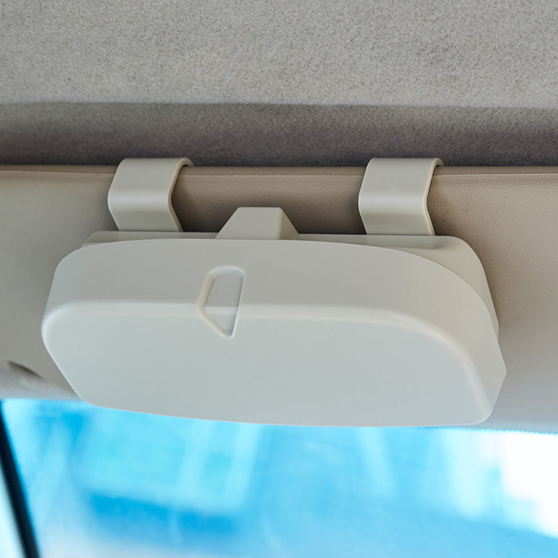 Beige Universal Car Sun Visor Glasses Case, No-Damage Installation Sunglasses Holder, Protective Eyewear V888-ELOSUNG48648