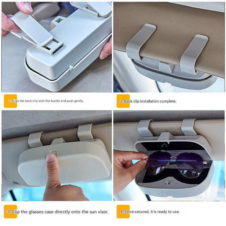 Beige Universal Car Sun Visor Glasses Case, No-Damage Installation Sunglasses Holder, Protective Eyewear V888-ELOSUNG48648