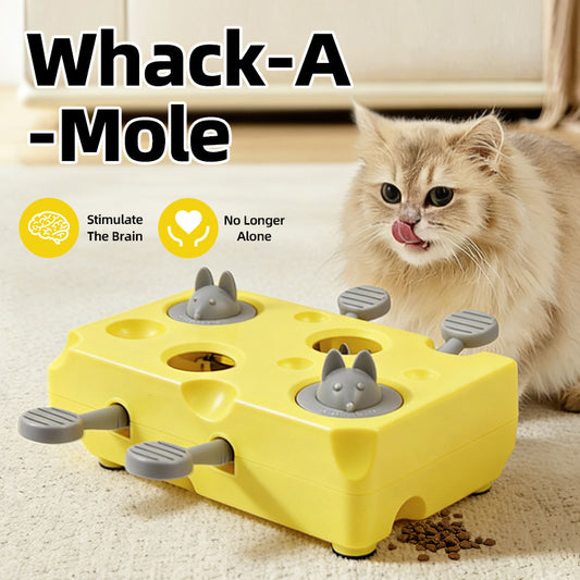Yellow Cheese Whack-a-Mole Cat Toy - Interactive Treat Dispenser & Snack Reward Feeder for Indoor Cats, ABS V888-ELOSUNG48664