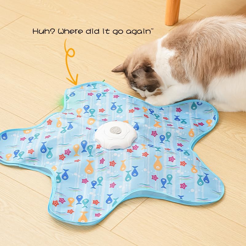 Automatic Cat Hunting Game Mat with 360 degrees Teaser Wand, USB-C Rechargeable Interactive Pet Toy for V888-ELOSUNG48668