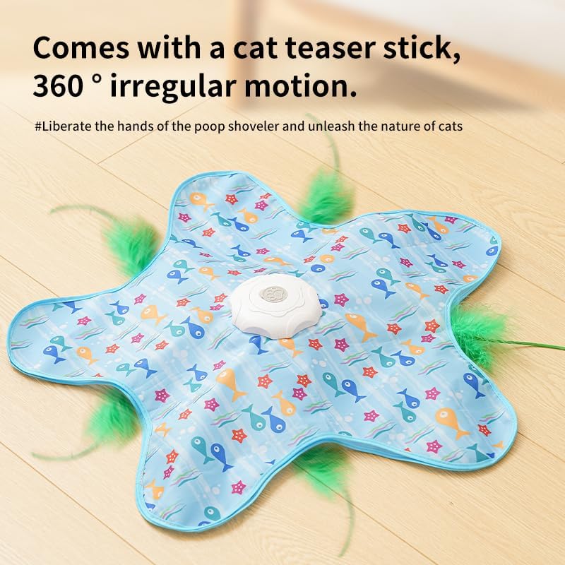 Automatic Cat Hunting Game Mat with 360 degrees Teaser Wand, USB-C Rechargeable Interactive Pet Toy for V888-ELOSUNG48669