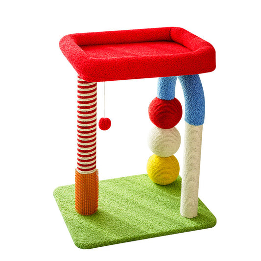 Colorful U-Shaped Cat Tree with Sisal Scratching Posts, Multi-Level Perch & Hanging Ball Toy - Compact Cat V888-ELOSUNG48679