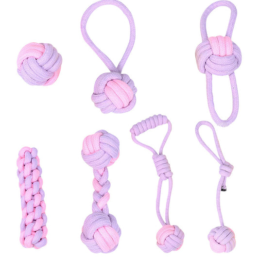 7-Piece Purple and pink Durable Cotton Rope Dog Toy Set - Washable Knotted Ball & Tug Toys for Aggressive V888-ELOSUNG48686