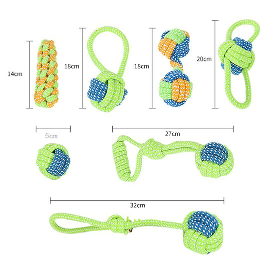 7-Piece Purple and pink Durable Cotton Rope Dog Toy Set - Washable Knotted Ball & Tug Toys for Aggressive V888-ELOSUNG48686