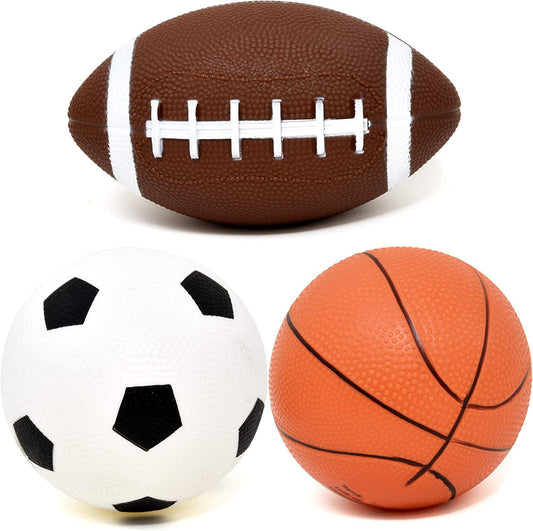 3-Pack 16cm Inflatable Sports Balls Set PVC Mini Soccer Basketball Rugby for Toddlers Kindergarten Outdoor V888-ELOSUNG48693