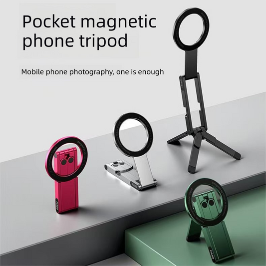 Black Alloy Pocket Magnetic Phone Stand with Desktop Tripod - Multi-Function Foldable Design for Portable V888-ELOSUNG48711