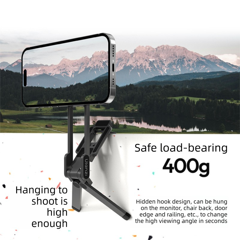Black Portable Magnetic Phone Mount with MagLock - Multi-Functional Foldable Tripod Stand for Desktop, Travel V888-ELOSUNG48714