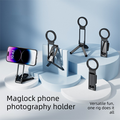 Black Portable Magnetic Phone Mount with MagLock - Multi-Functional Foldable Tripod Stand for Desktop, Travel V888-ELOSUNG48714