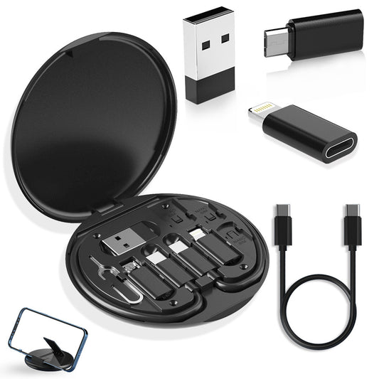 2-Pack Black 60W Fast Charging Cable Kit with Storage Box - 5-in-1 Multi-Interface Data Cable Set with Phone V888-ELOSUNG48715