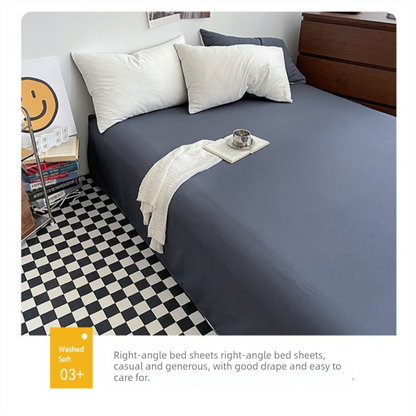 Haze gray Washed Cotton Bedding Set - Solid Color Fitted Sheet Style, 4-Piece Set for 1.8m Bed, Includes 10 V888-ELOSUNG48733