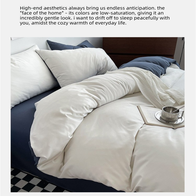 Light blue cheese Washed Cotton Bedding Set - Solid Color Fitted Sheet Style, 4-Piece Set for 1.8m Bed, V888-ELOSUNG48741