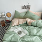 Light green and light camel color Washed Cotton Bedding Set - Solid Color Fitted Sheet Style, 4-Piece Set for V888-ELOSUNG48742