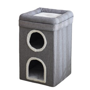 Grey 3-Story Villa Cat House with Scratching Posts - Foldable Double-Decker Cat Condo, Warm & Breathable V888-ELOSUNG48747